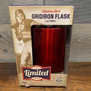 Wembley Gridiron Flask Stainless‎ Steel with Funnel Red 8oz. Limited Edition